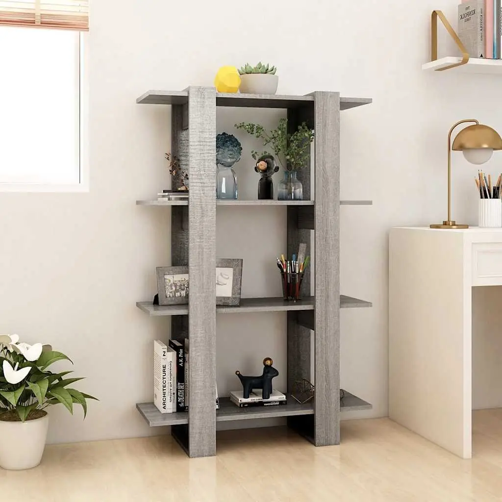 Book Cabinet Grey Wooden Shelving Unit 80 x 30 x 123.5 cm