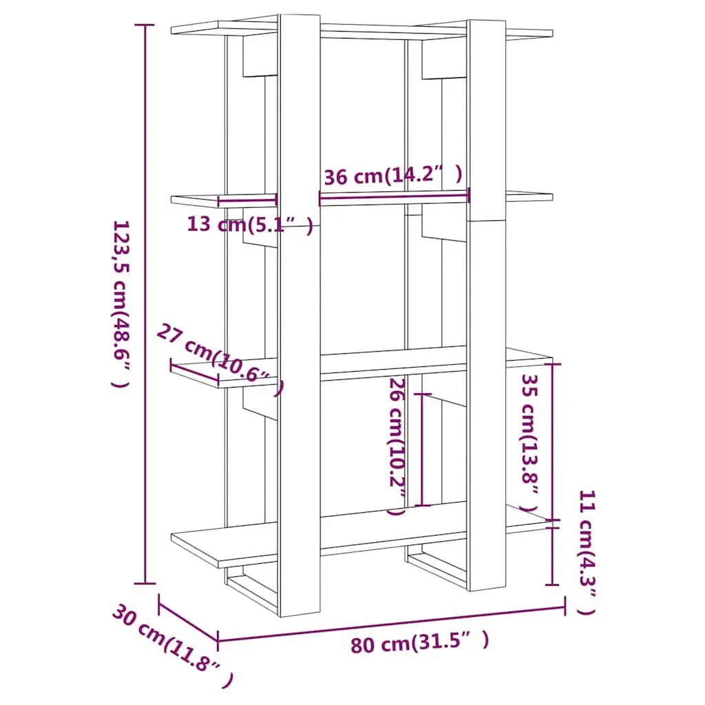Book Cabinet Grey Wooden Shelving Unit 80 x 30 x 123.5 cm