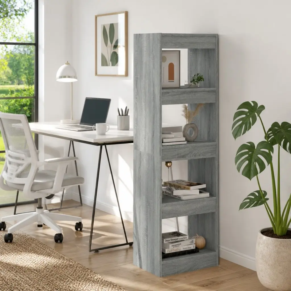 Book Cabinet Room Divider Tall Bookshelf Grey Standing Shelving Storage Unit