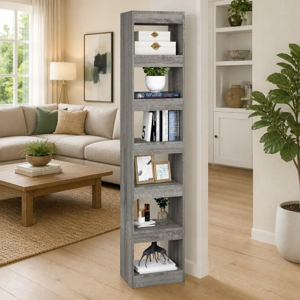 Book Cabinet Room Divider Grey Sonoma 40x30x198cm Shelving Storage Unit
