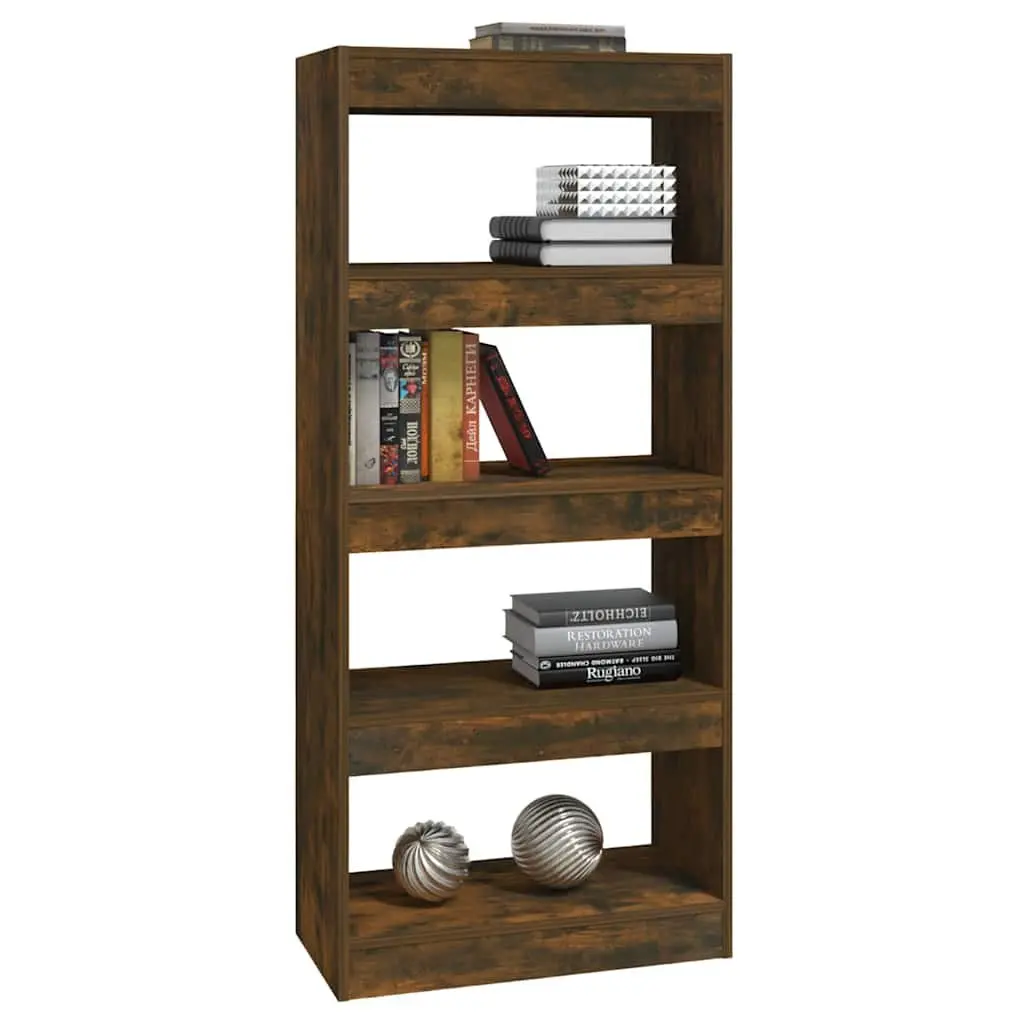 Book Cabinet Room Divider Smoked Oak Engineered Wood 60W x 30D x 135H cm