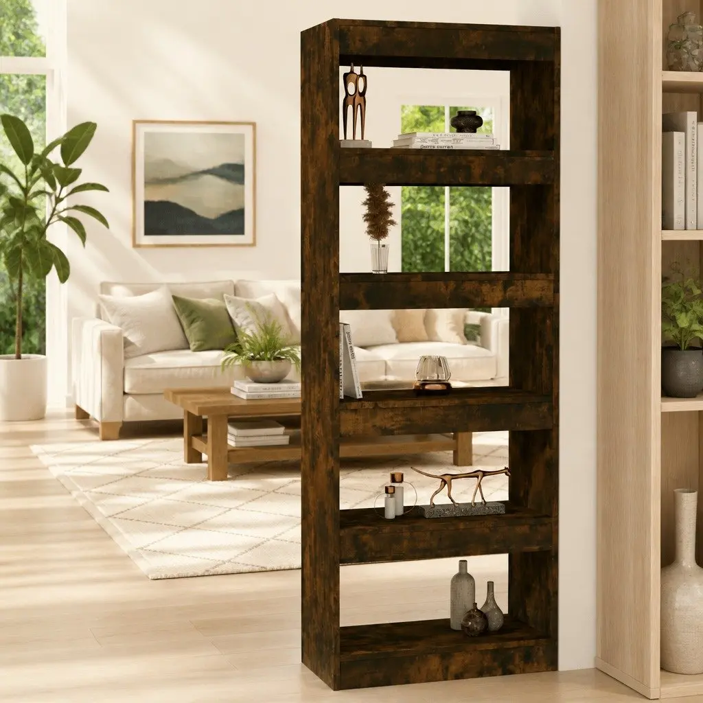 Book Cabinet Room Divider Smoked Oak 60x30x166cm Engineered Wood Shelf Storage