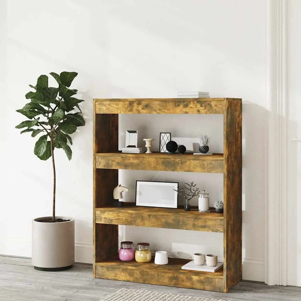 Storage Shelf Engineered Wood Smoked Oak Room Divider 80cm x 30cm x 103cm