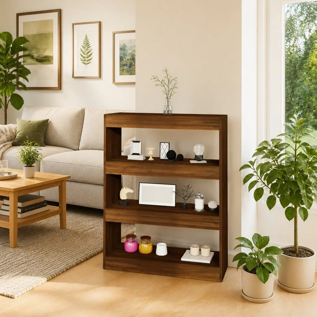 Brown Oak Book Cabinet and Divider