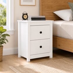 Bedside Cabinet White 50x35x61.5 cm Solid Pine Wood Nightstand Storage Drawers