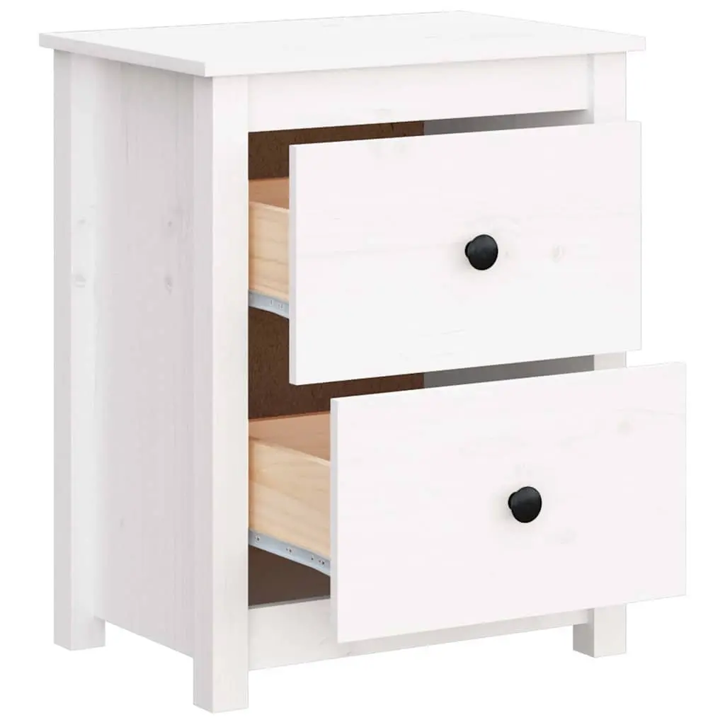 Bedside Cabinet Solid Pine Wood White 50x35x61.5 cm Nightstand with Two Drawers