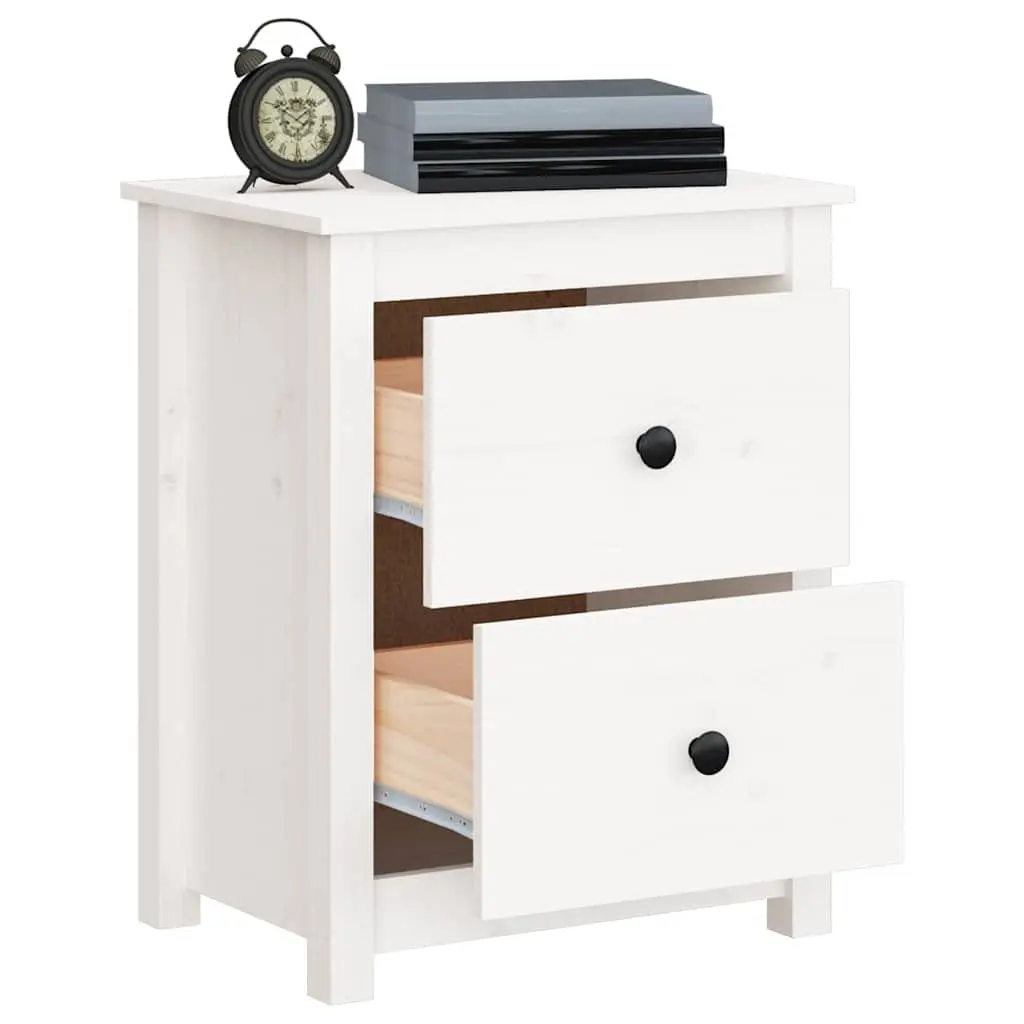 Bedside Cabinet Solid Pine Wood White 50x35x61.5 cm Nightstand with Two Drawers