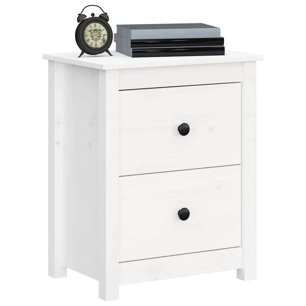 Bedside Cabinet Solid Pine Wood White 50x35x61.5 cm Nightstand with Two Drawers