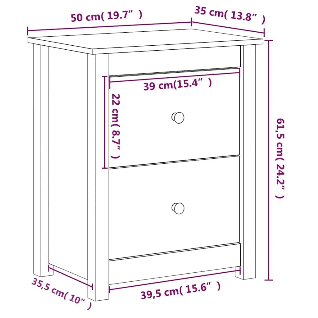 Bedside Cabinet Solid Pine Wood White 50x35x61.5 cm Nightstand with Two Drawers
