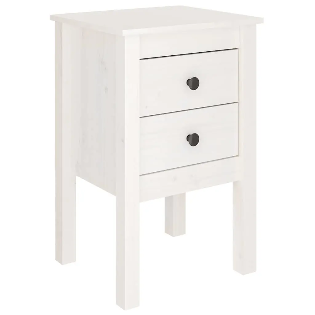 Bedside Cabinet White Solid Pine Wood 40x35x61.5cm 2 Drawer Bedroom Storage Table