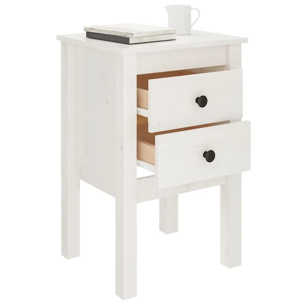 Bedside Cabinet White Solid Pine Wood 40x35x61.5cm 2 Drawer Bedroom Storage Table