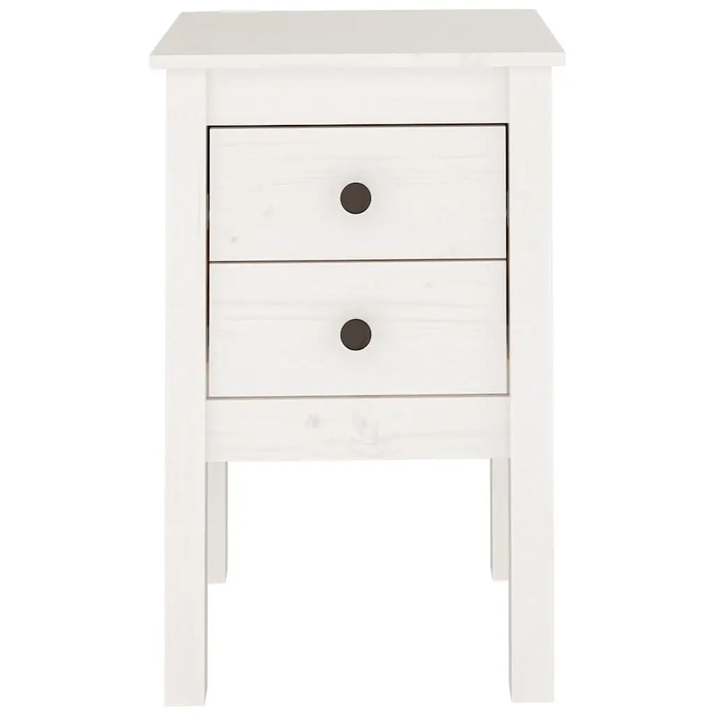 Bedside Cabinet Set 2 pcs White 40x35x61.5 cm Solid Pine Wood Storage Drawers