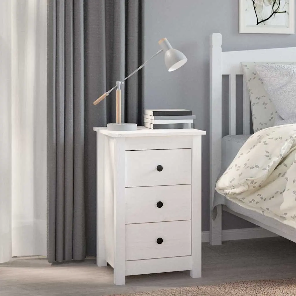Bedside Cabinets Solid Pine Wood White 40x35x61.5 cm 2 Piece with 3 Drawers for Storage