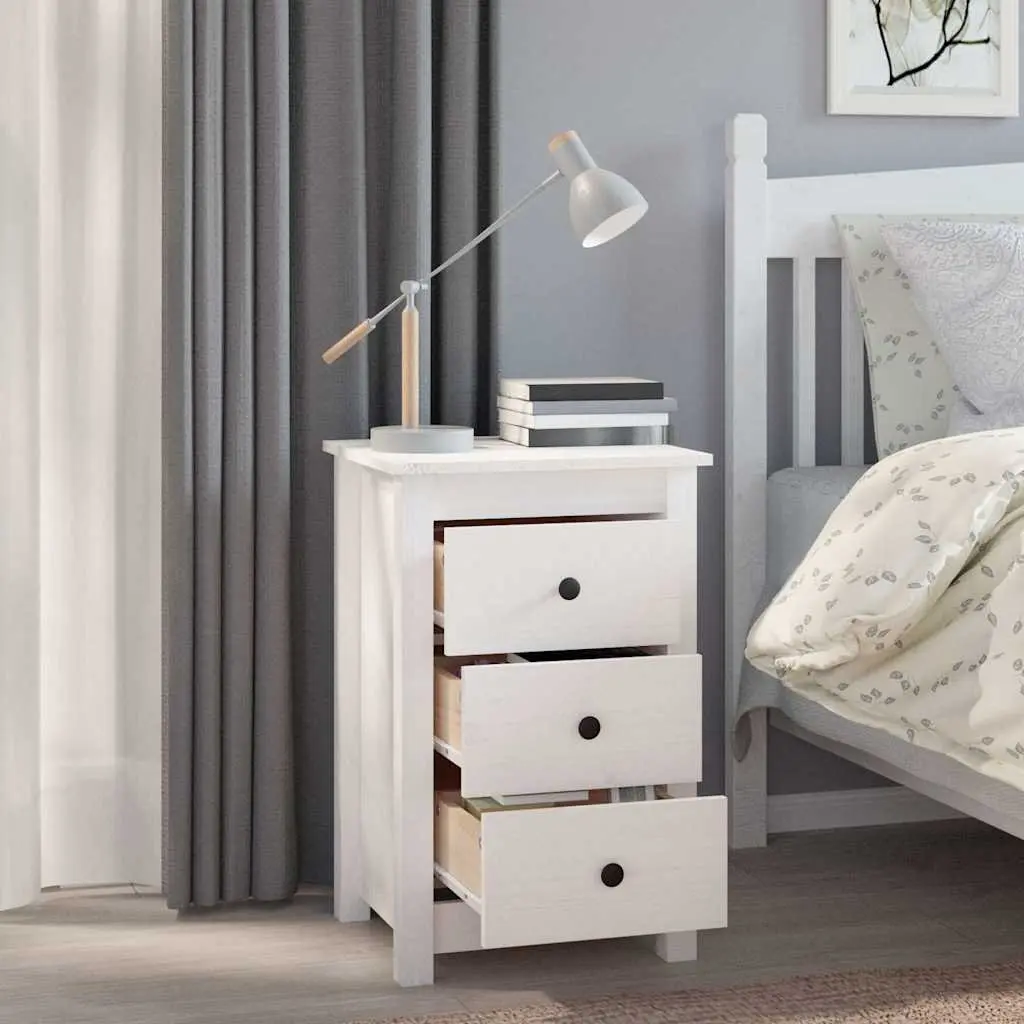 Bedside Cabinets Solid Pine Wood White 40x35x61.5 cm 2 Piece with 3 Drawers for Storage