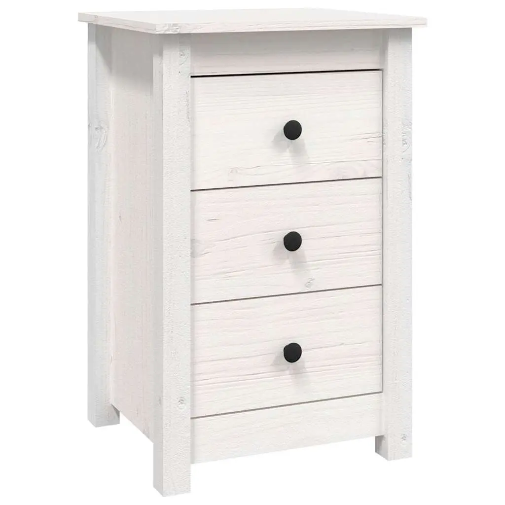 Bedside Cabinets Solid Pine Wood White 40x35x61.5 cm 2 Piece with 3 Drawers for Storage