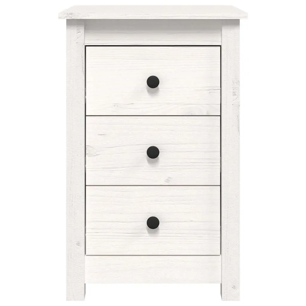 Bedside Cabinets Solid Pine Wood White 40x35x61.5 cm 2 Piece with 3 Drawers for Storage