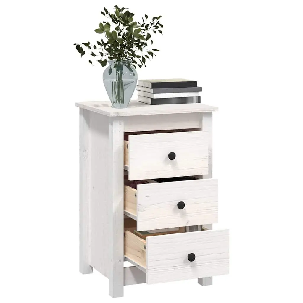 Bedside Cabinets Solid Pine Wood White 40x35x61.5 cm 2 Piece with 3 Drawers for Storage