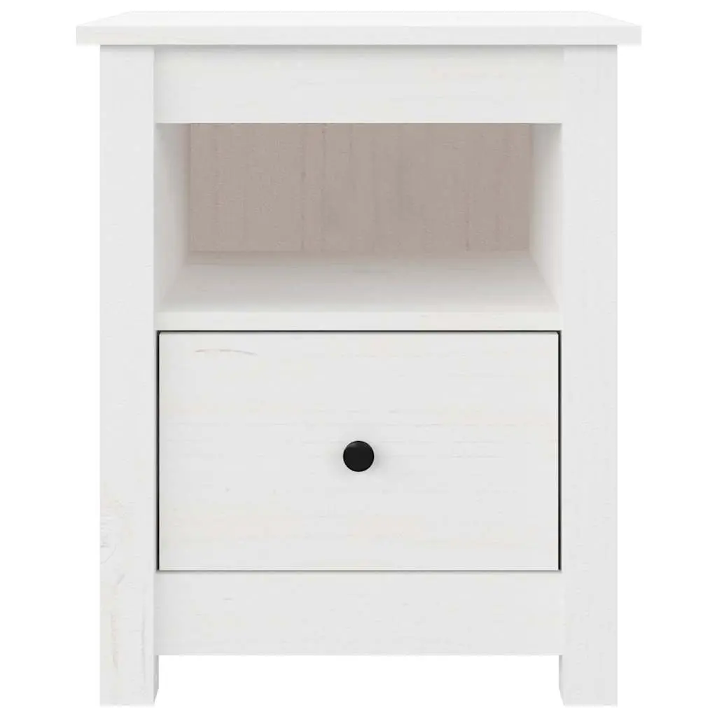 Bedside Cabinets 2 pcs White Solid Wood Pine Nightstand Storage Drawer Set