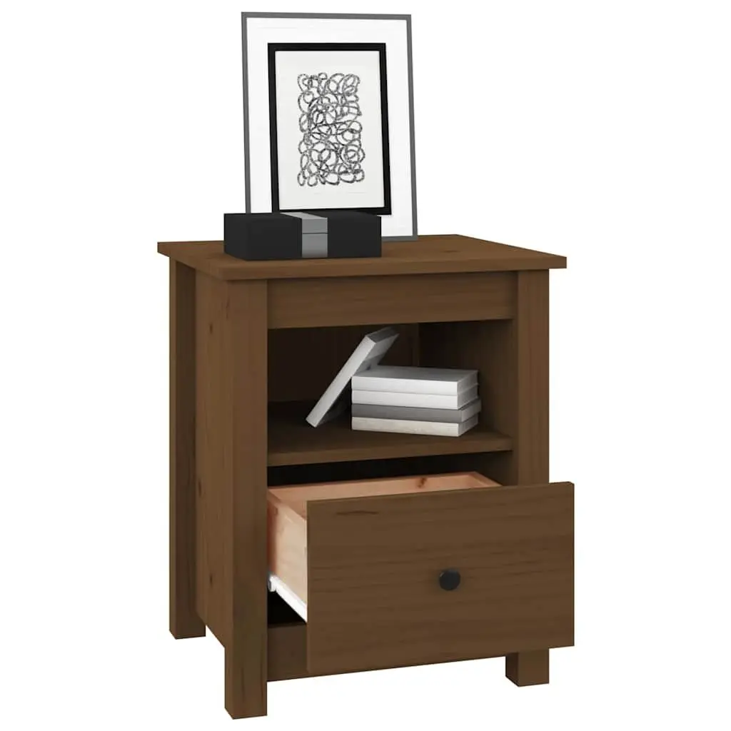 Bedside Cabinet Solid Wood Pine Brown Nightstand Storage Drawer Furniture
