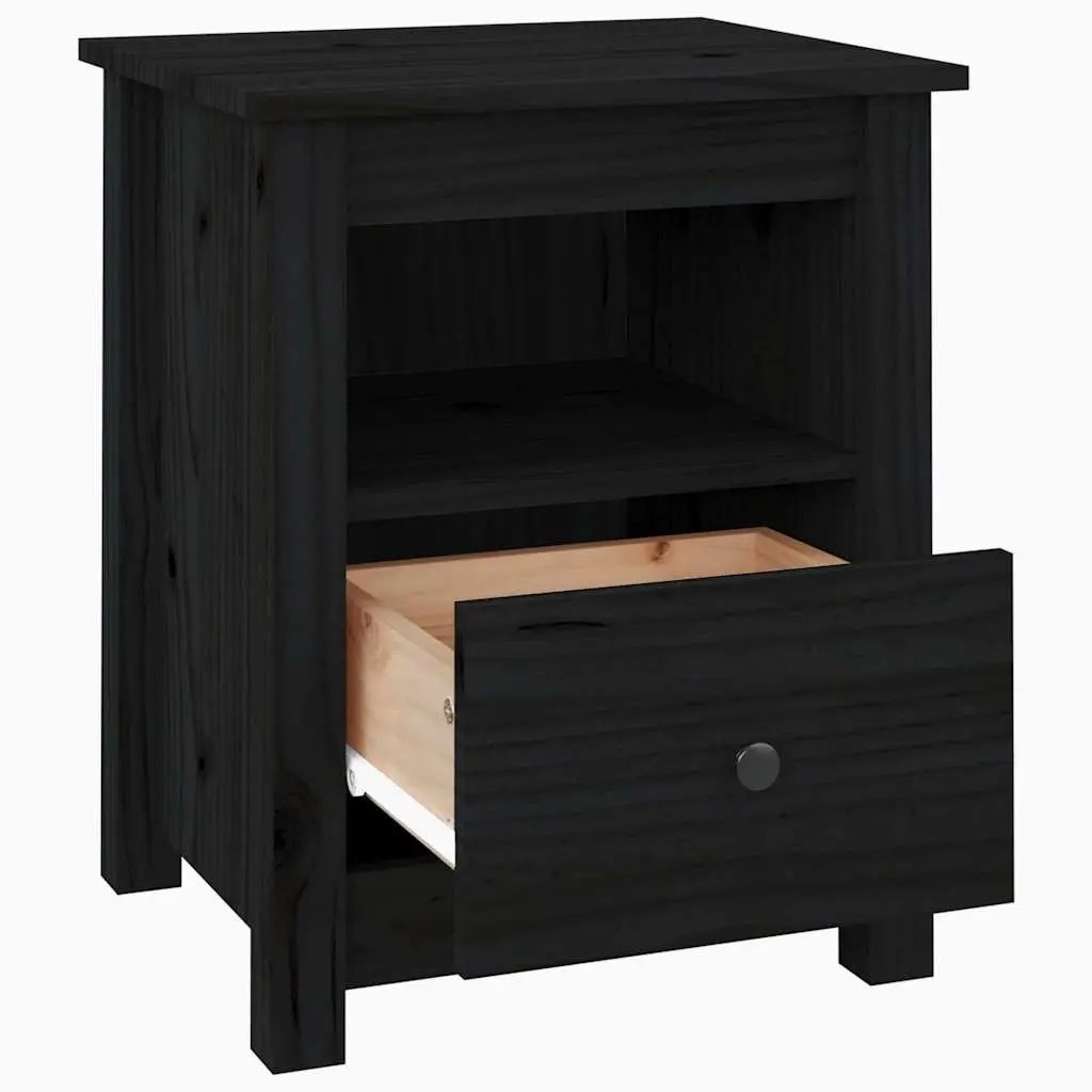 Bedside Cabinets 2 pcs Black 40x35x49 cm Solid Wood Pine Nightstand Drawer