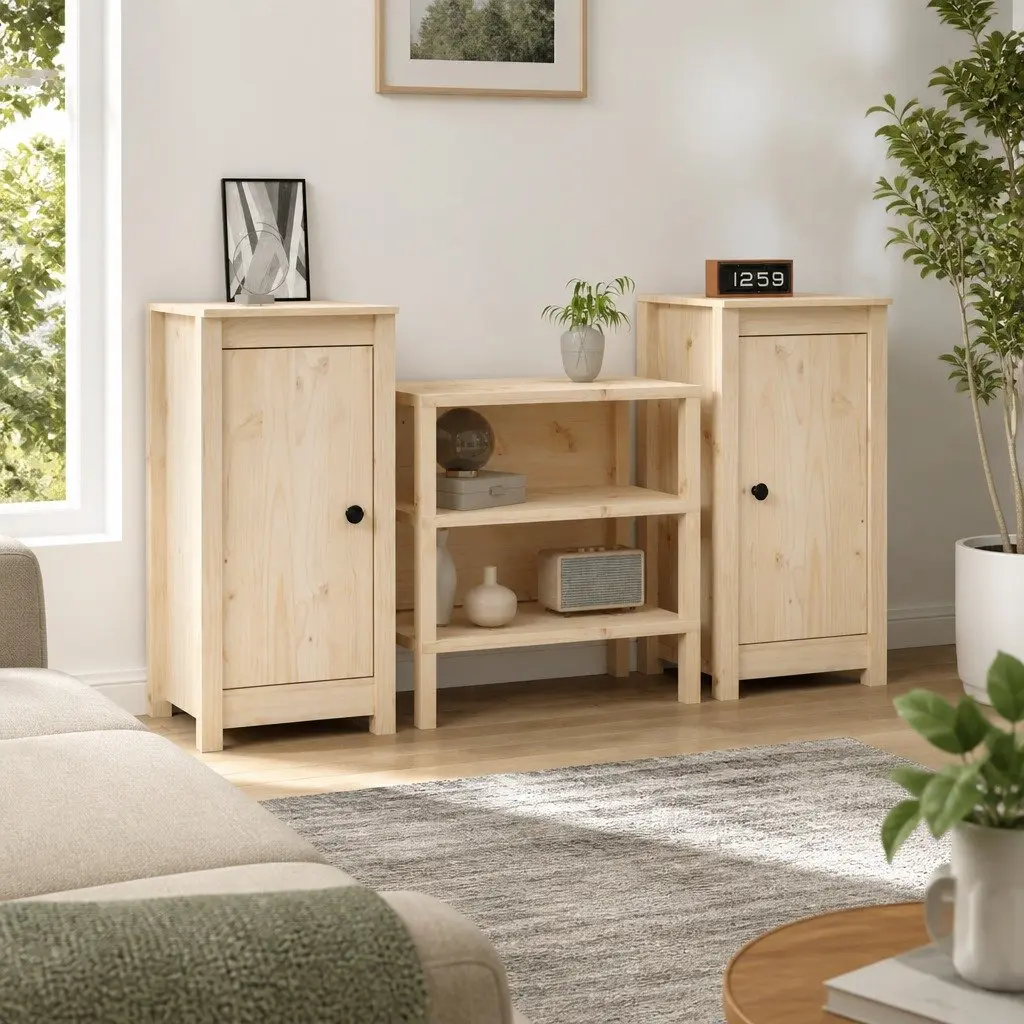 Solid Wood Sideboards Brown 2 Piece Storage Cabinet Cupboard Furniture Living Room
