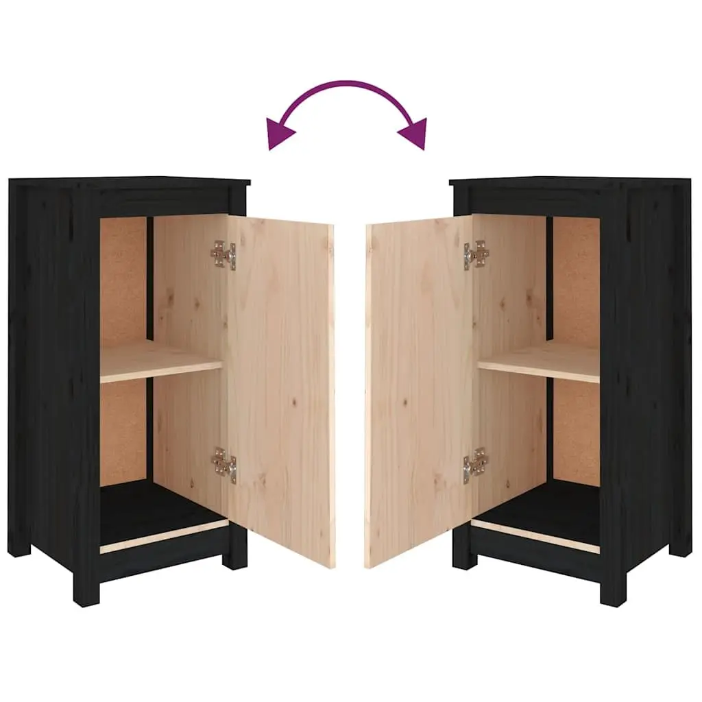 Sideboards Black Solid Wood Storage Cabinet 39 x 35 x 80 cm 2 Piece