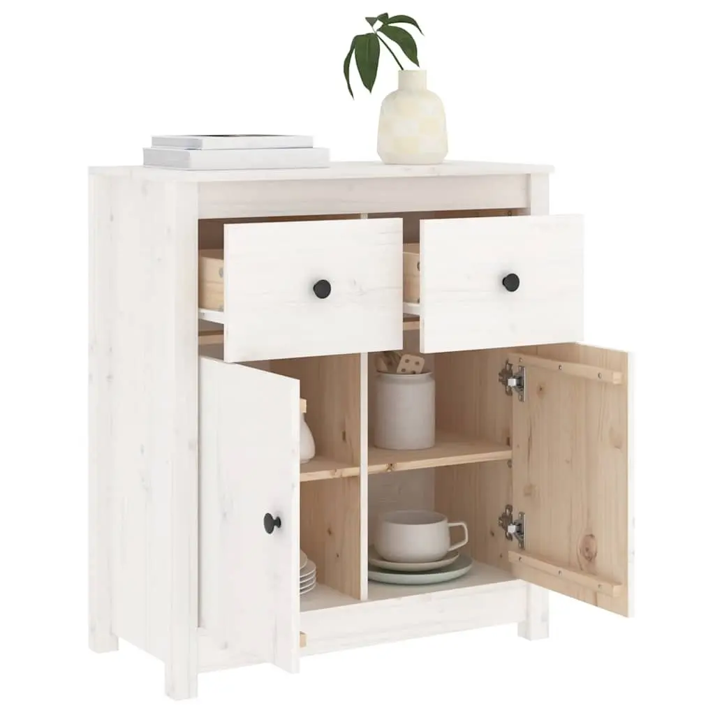 Wooden Sideboard Storage Cabinet White Solid Pine 70 x 35 x 80 cm