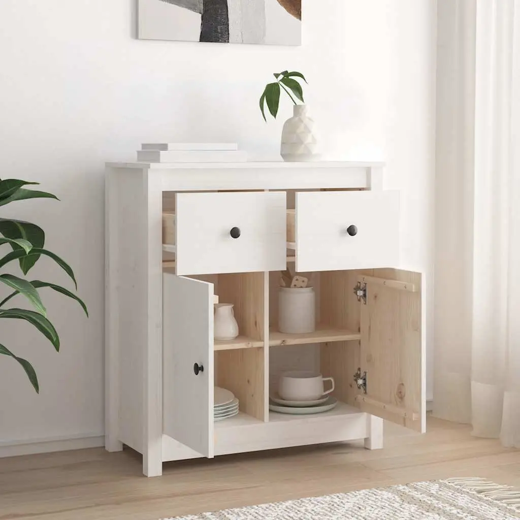 Wooden Sideboard Storage Cabinet White Solid Pine 70 x 35 x 80 cm