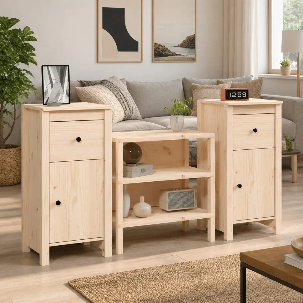 Solid Wood Pine Sideboards Brown 2 Piece Storage Cabinet