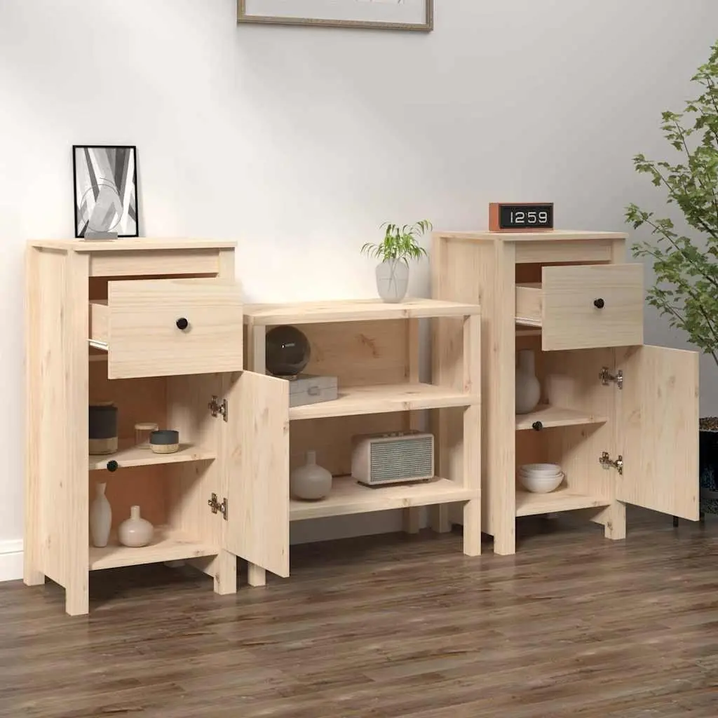 Solid Wood Pine Sideboards Brown 2 Piece Storage Cabinet
