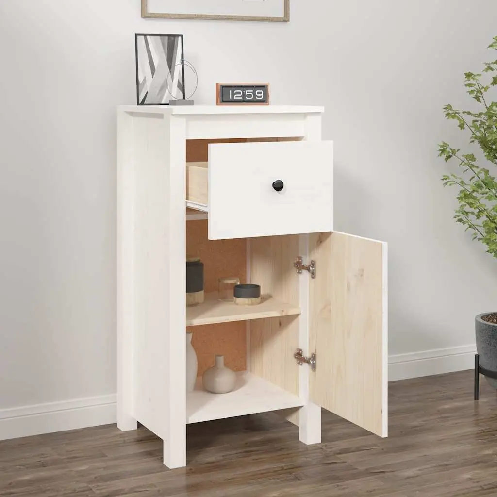 White Wooden Sideboard Storage Cabinet Solid Pine 40x35x80cm