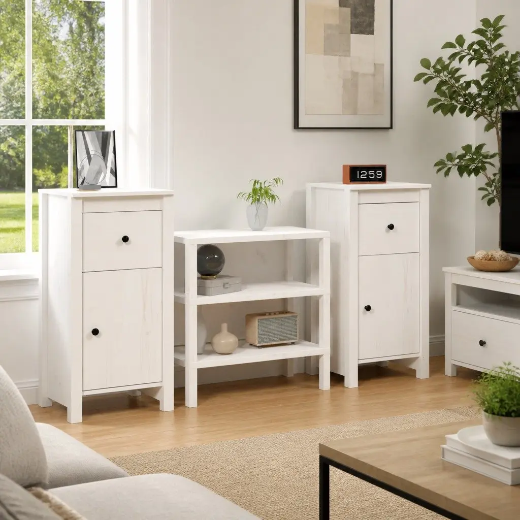 Sideboards Solid Wood Pine White 40x35x80 cm 2 pcs Storage Cabinet Furniture