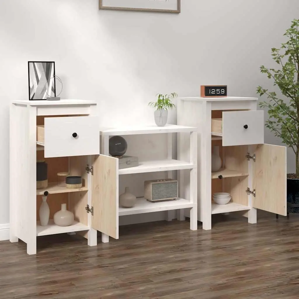 Sideboards Solid Wood Pine White 40x35x80 cm 2 pcs Storage Cabinet Furniture
