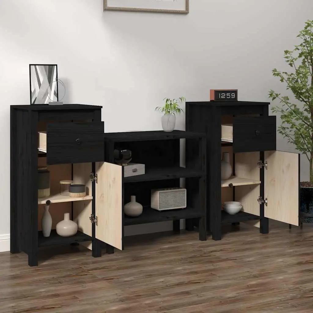 Solid Wood Pine Sideboards Black Storage Cabinet Living Room Furniture