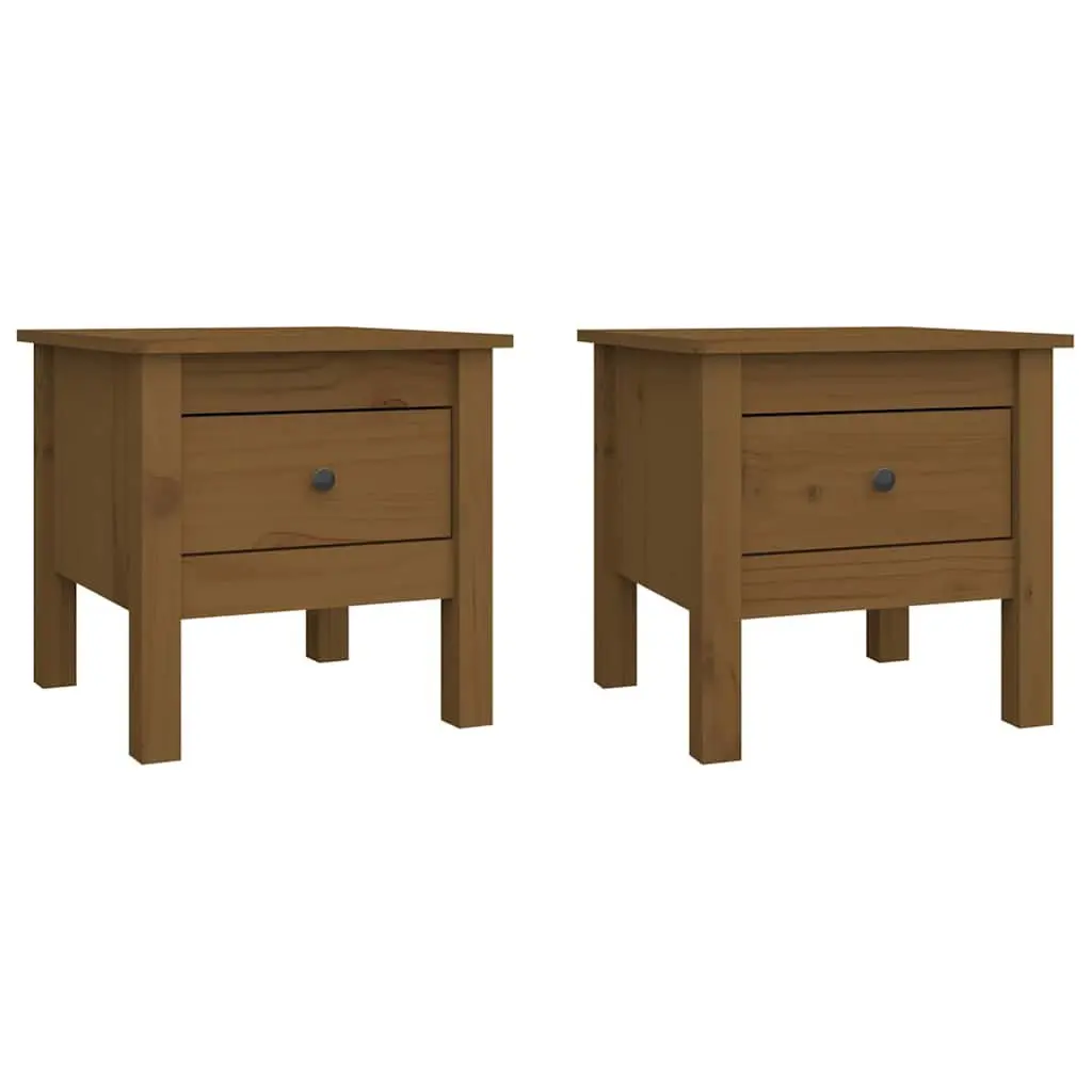 End Tables Solid Wood Honey Brown 2 Piece 40 x 40 x 39 cm