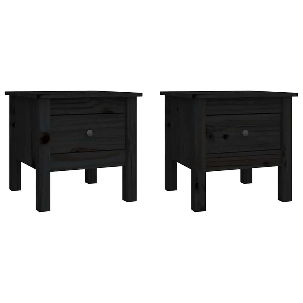 Side Tables Black Solid Wood Pine 40x40x39 cm 2 pcs