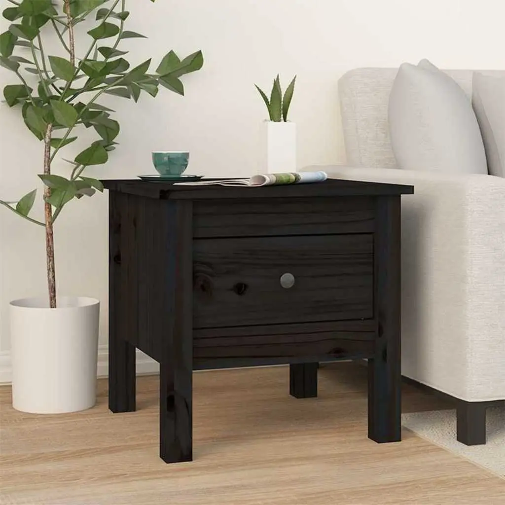 Side Tables Black Solid Wood Pine 40x40x39 cm 2 pcs
