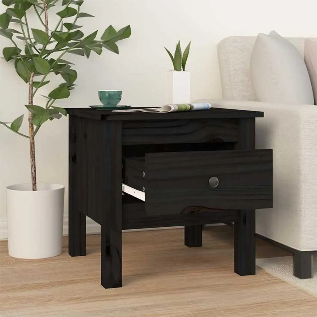 Side Tables Black Solid Wood Pine 40x40x39 cm 2 pcs