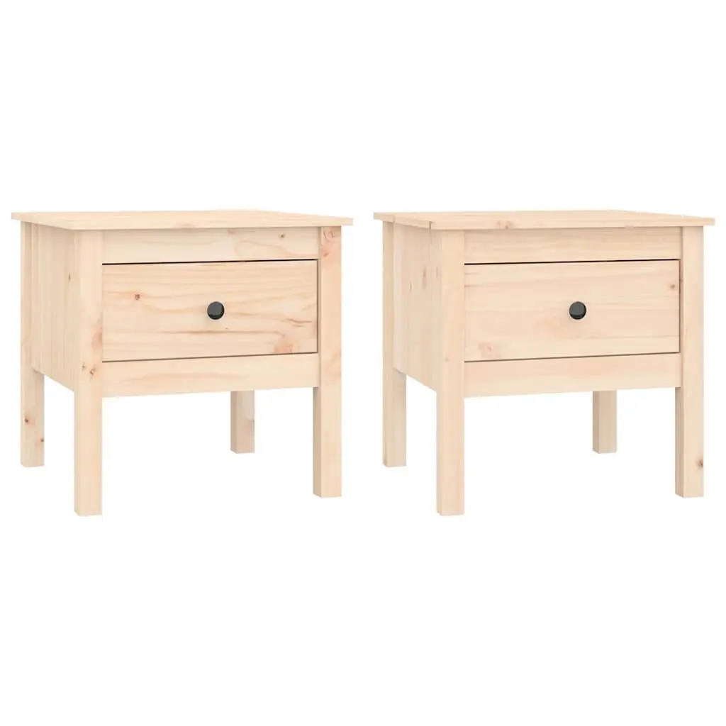 Side Tables Set of 2 Solid Wood Pine End Table Drawer Storage Living Room