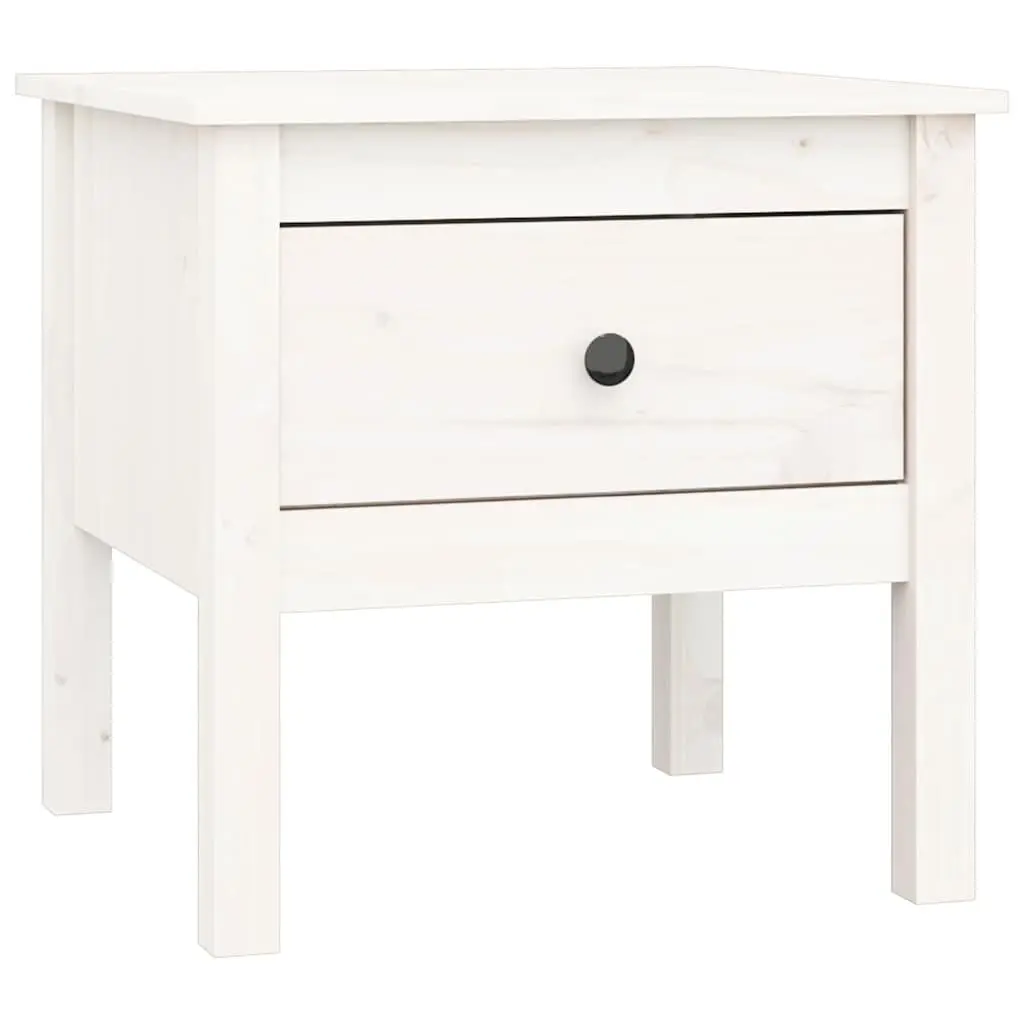 Side Table White Solid Pine Wood Drawer Storage 50x50x49 cm