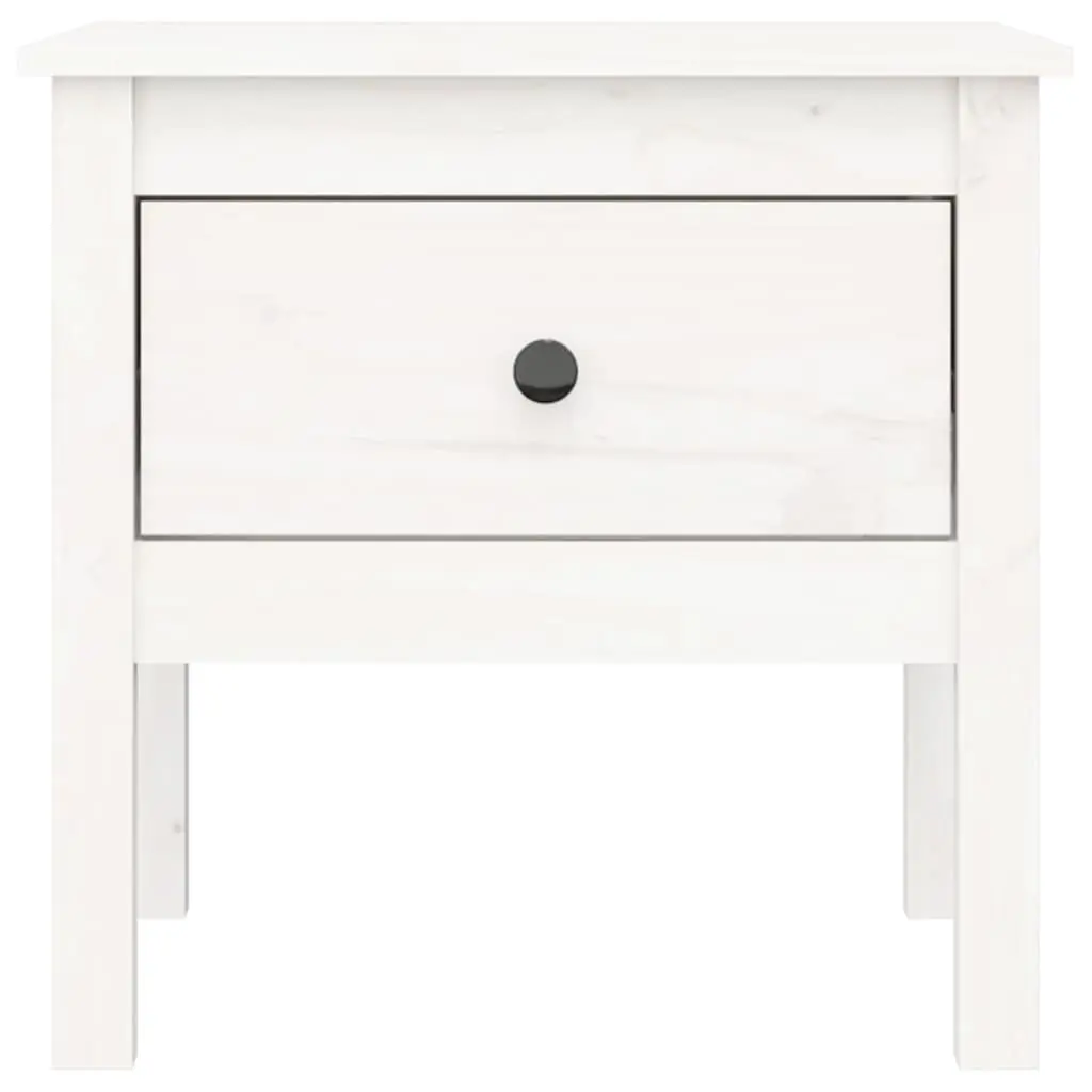 Side Table White Solid Pine Wood Drawer Storage 50x50x49 cm