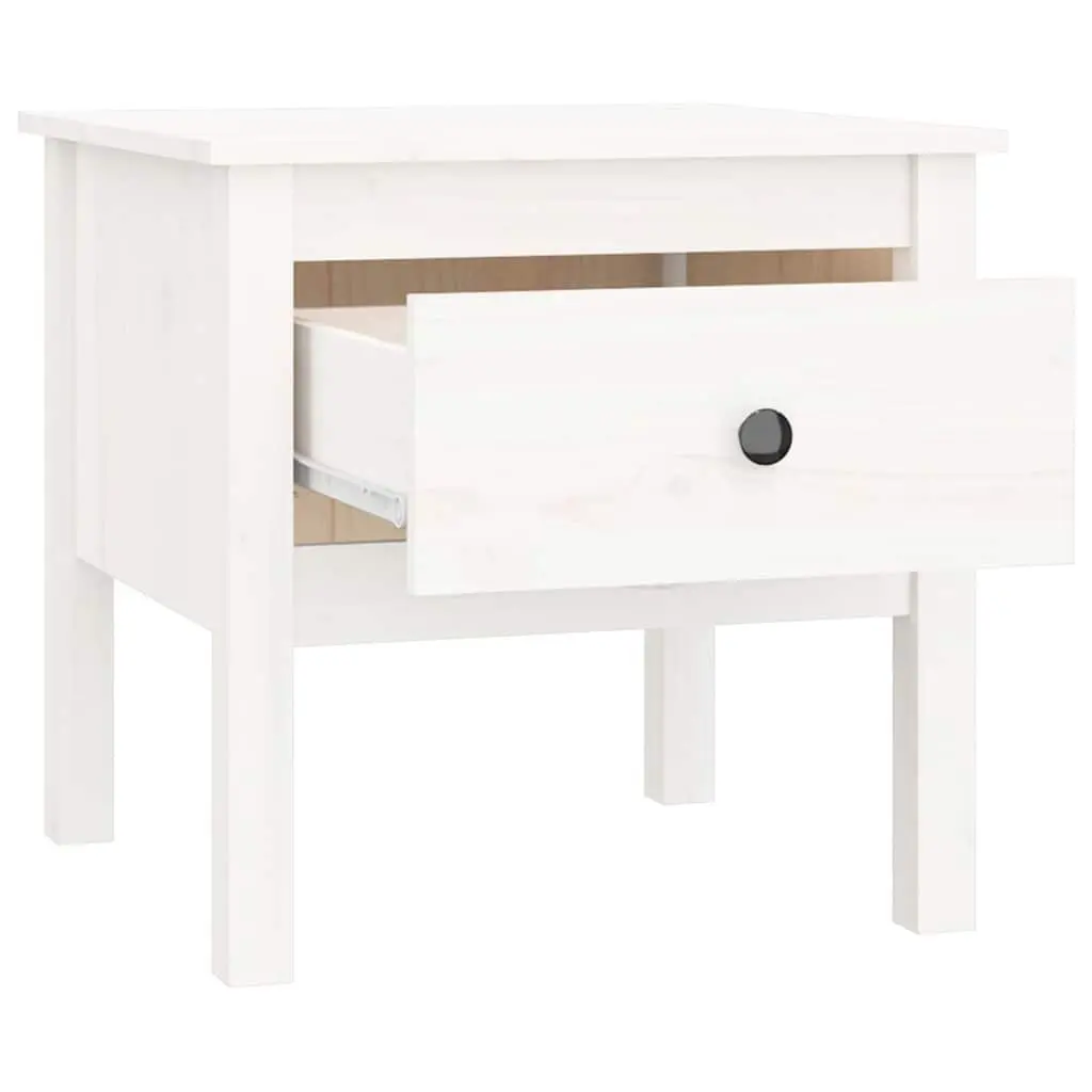 Side Table White Solid Pine Wood Drawer Storage 50x50x49 cm