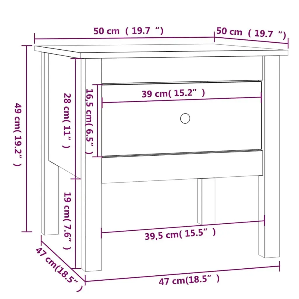 Side Table White Solid Pine Wood Drawer Storage 50x50x49 cm