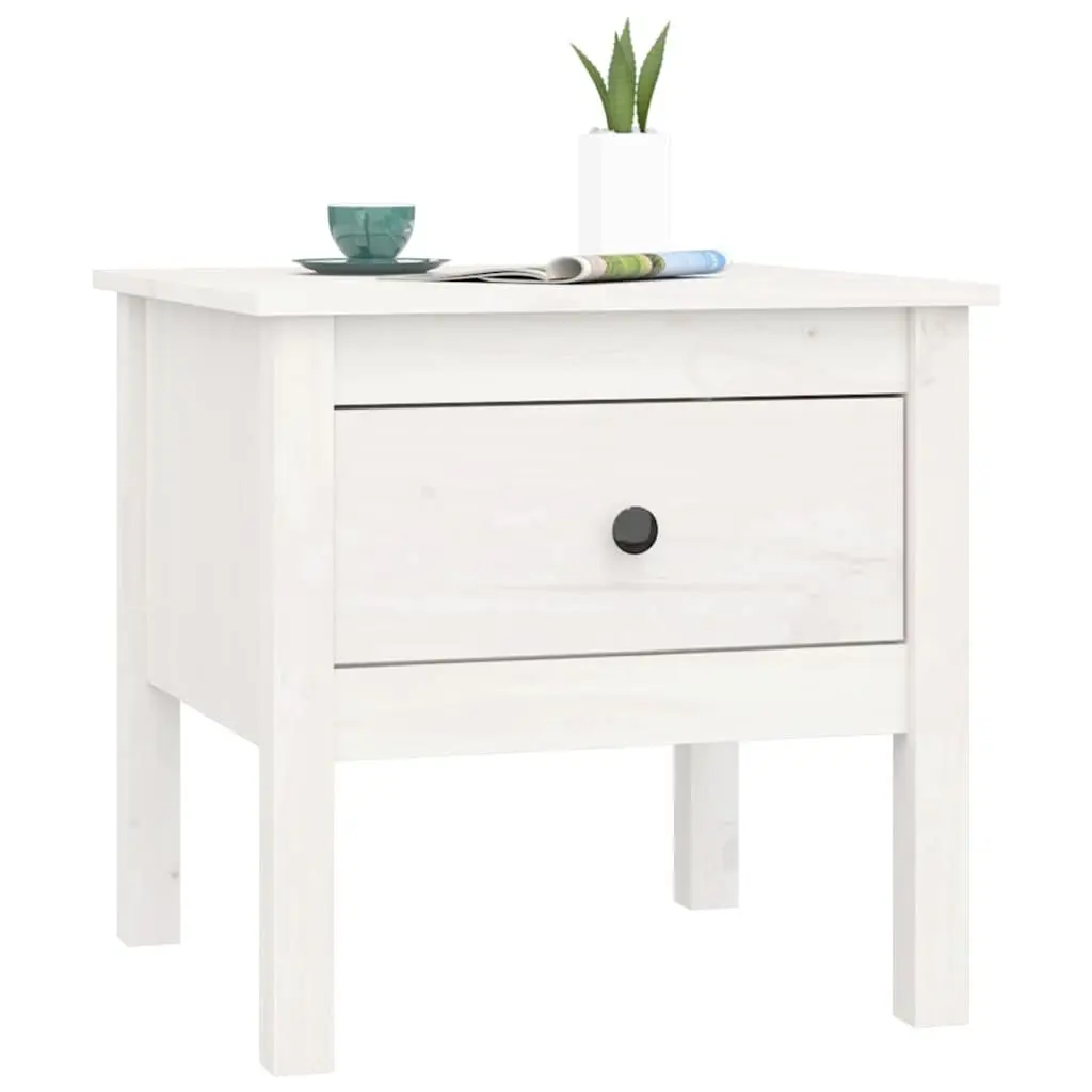 Side Tables 2 Pieces White 50x50x49 cm Pine Wood Bedside End Tables with Drawer