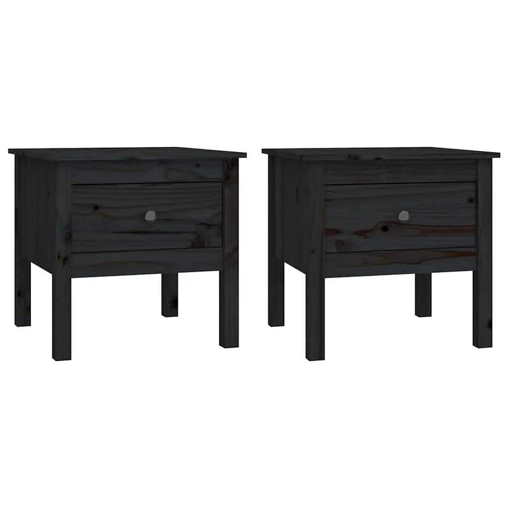 Black Solid Pine End Tables with Drawer 50x50x49 cm Set of 2