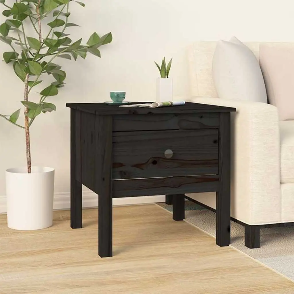 Black Solid Pine End Tables with Drawer 50x50x49 cm Set of 2