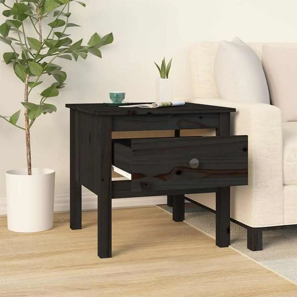 Black Solid Pine End Tables with Drawer 50x50x49 cm Set of 2