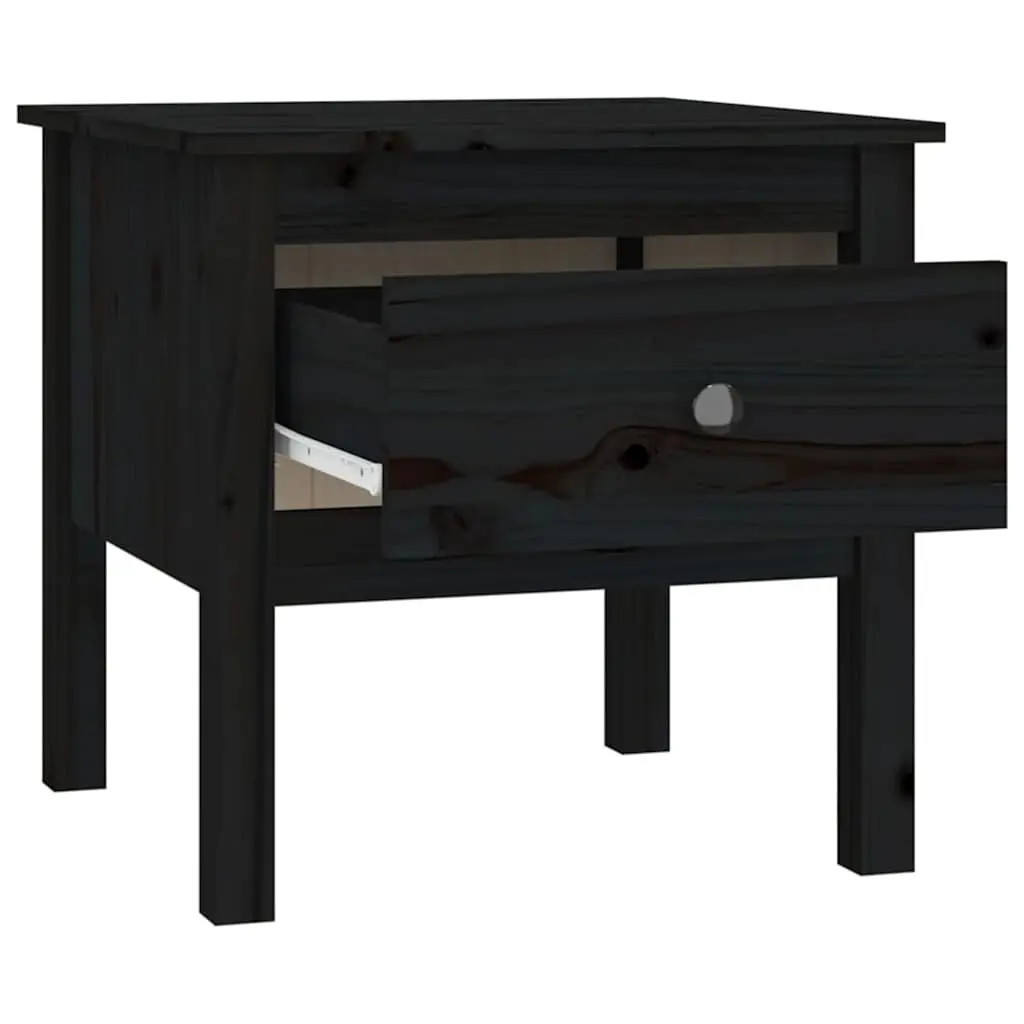 Black Solid Pine End Tables with Drawer 50x50x49 cm Set of 2