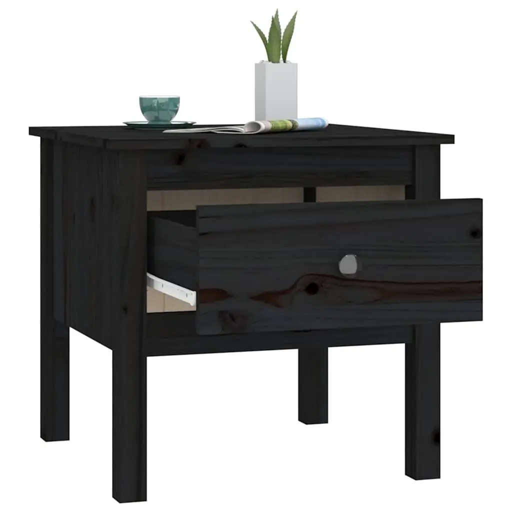 Black Solid Pine End Tables with Drawer 50x50x49 cm Set of 2