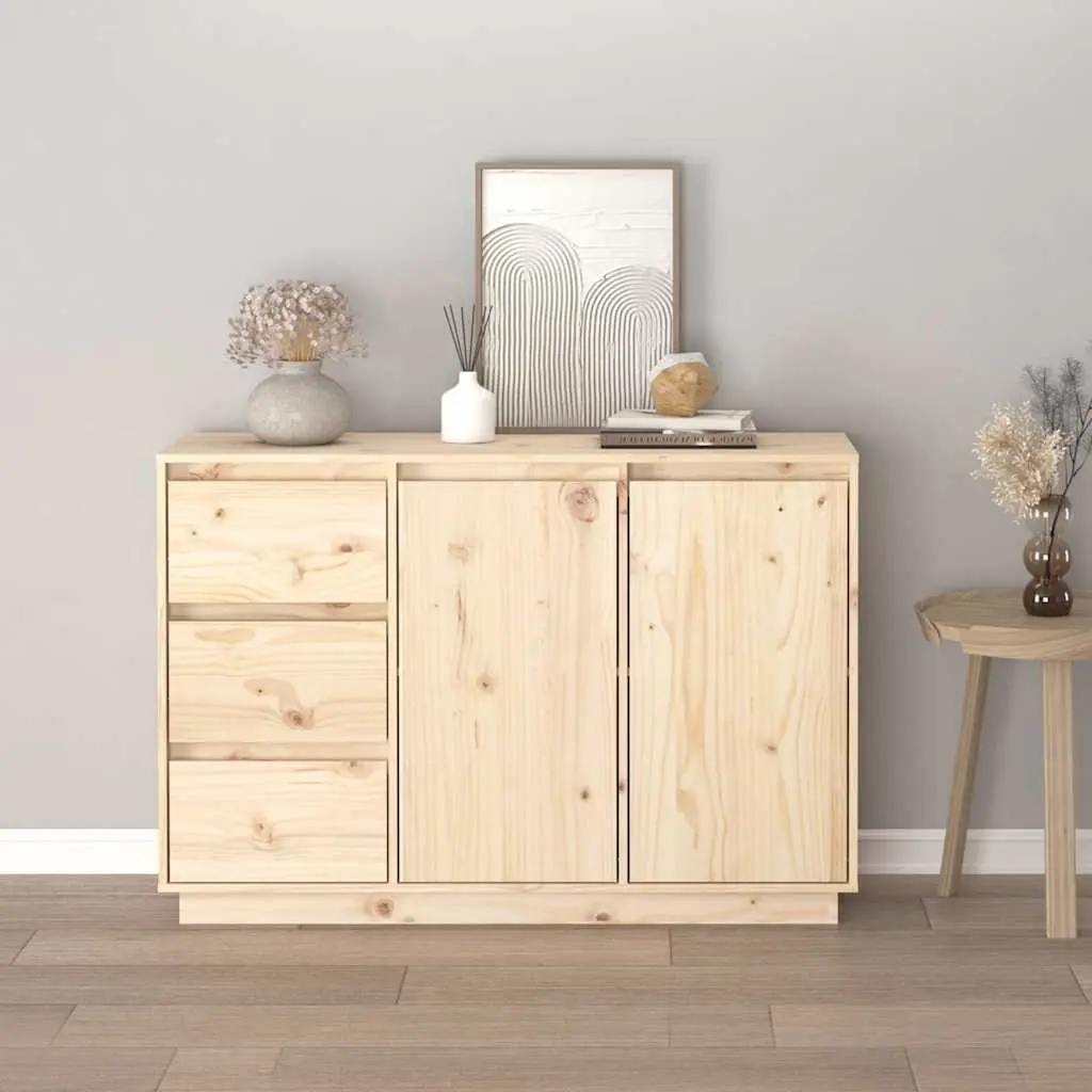 Solid Wood Pine Sideboard Brown 2 Doors 3 Drawers 111x34x75 cm
